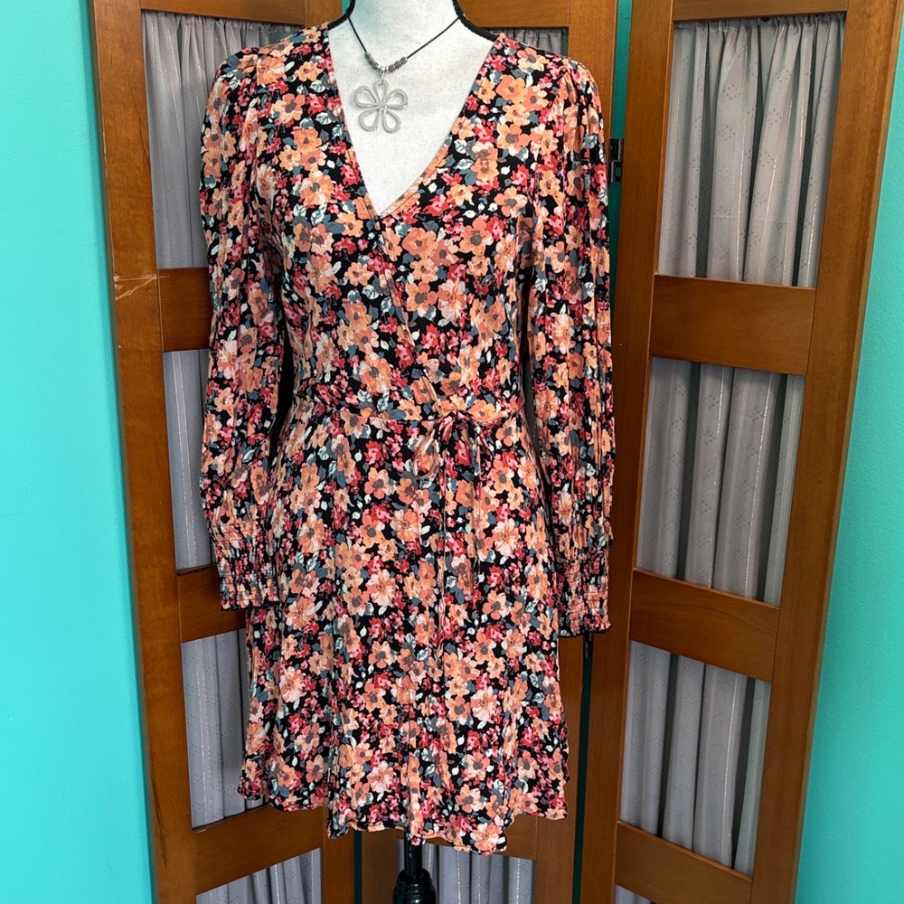 Wild Fable Floral Long Sleeve Dress - Black and Orange